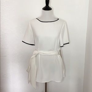 NWT ZARA White Blouse with Tie Ribbon